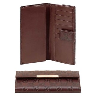 Chocolat Gucci Continental Marque Portefeuille Plaque De Métal En Solde